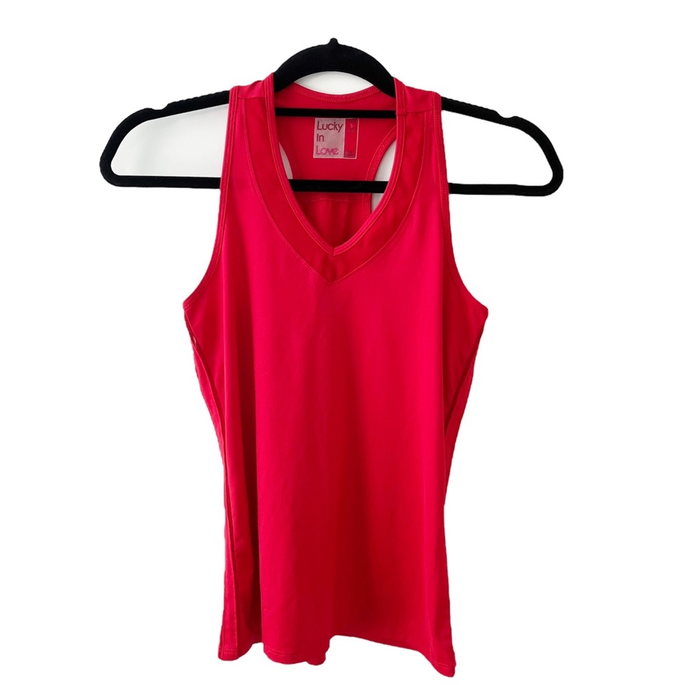 LUCKY IN LOVE Red Athletic Tank Top Women’s S Mesh Features